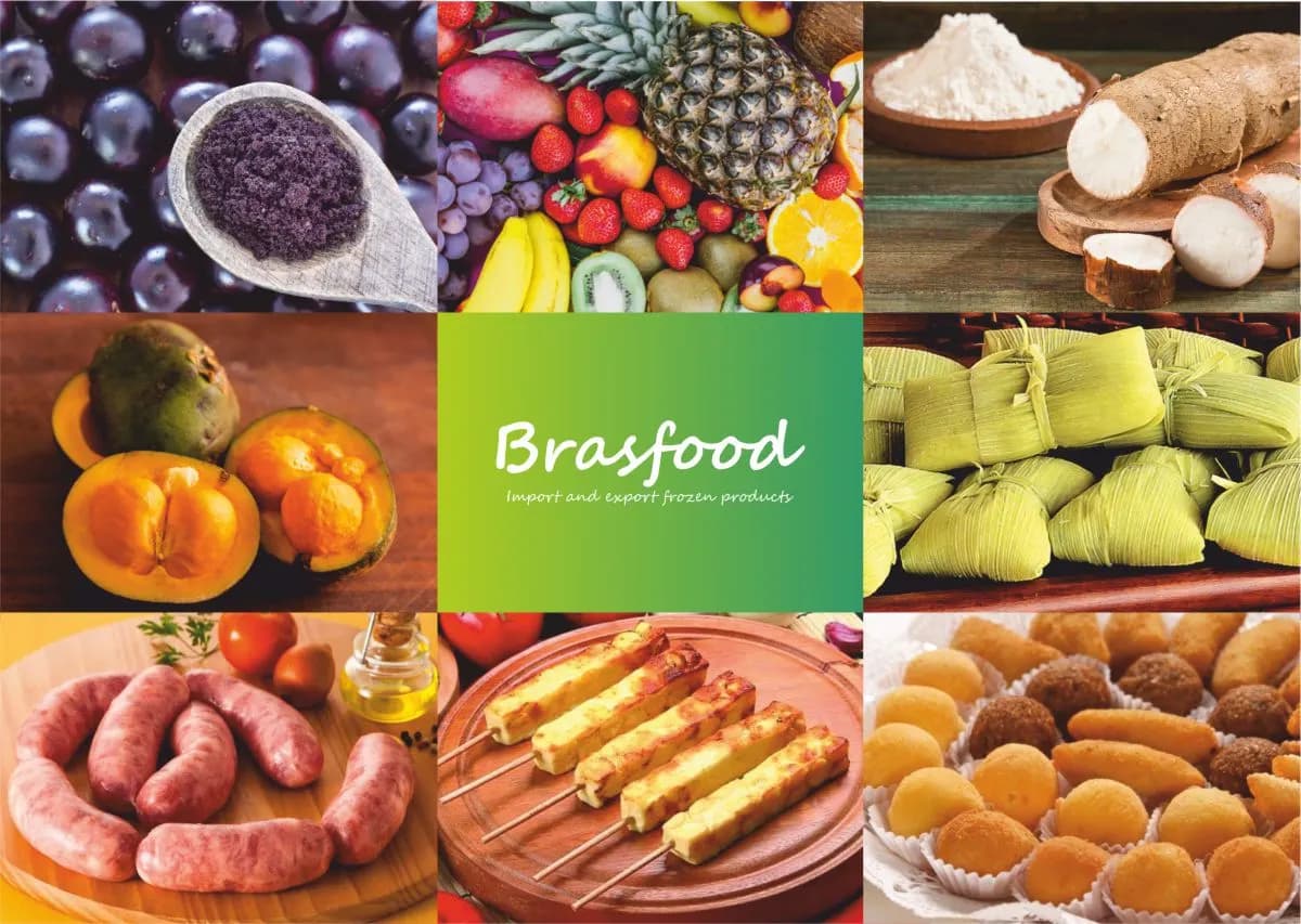 Brazilian food: açaí, fruit, pamonha, linguiça and cheese bread